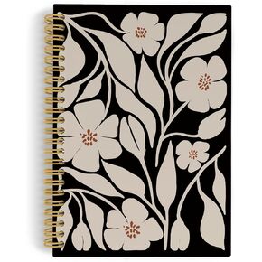 Boho Floral Spiral Notebook, Floral Journal, Boho Flower Floral Black 5.5"x8.3" 164pages Lined Journal Notebooks College Ruled, Bohemian Floral Hardcover Notebook for Office School Supplies