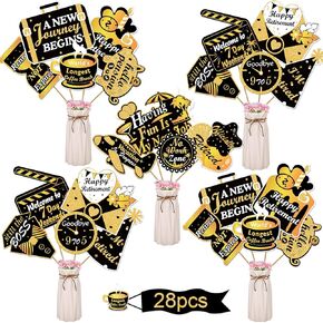 Retirement Party Decorations Gold Retirement Party Centerpiece Glitter Table Toppers Funny Happy Retirement Party Props for Happy Retirement Party Supplies Man and Women，28 Pack