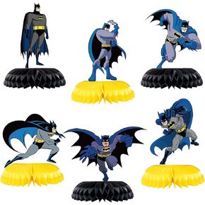 Bat-Man Birthday Party Supplies, 6Pcs Bat Hero Theme Table Centerpieces, 3D Double Side Honeycomb Table Decorations, Cake Toppers, Bat Hero Party Decorations for Boys and Girls