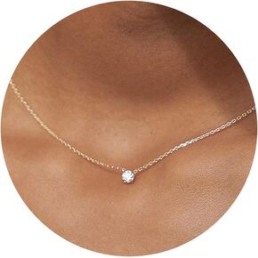 Dainty Gold Necklace-14k Gold Plated Solitaire Cubic Zirconia Necklaces Tiny Round Teardrop CZ Layered Necklaces Dainty Butterfly Leaf Flower Necklace for Women 16.5"+2"