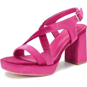 CAMSSOO Women's Crisscross Strappy Heels Open Square Toe 3.74 IN Chunky Heel Ankle Strap Platform Sandals Shoes
