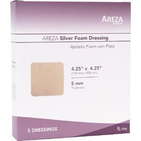Areza Silver Foam Wound Dressing 4.25" x 4.25" Sterile 5 dressings per Box x1