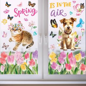 70Pcs Spring Window Clings Decorations, Flower Tulip Butterfly Window Clings Colorful Floral Double-Sided Removable Animal Spring Window Decals for Glass Home Classroom Office Decor 9 Sheets