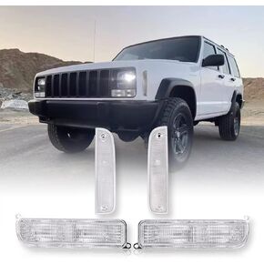 Fits for Jeep 97-01 XJ Signal Lights - Combo White Crystal Bumper Turn Signal + Corner Side Marker Lamps Set (Left + Right) Compatible Cherokee XJ Chassis (Crystal 4 Pieces)