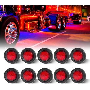 Oyviny 10PCS 2 Inch Red Round Trailer LED Marker Clearance Lights, 2" Side Marker Lights 4 LED Sealed Flush Mount Clearance Lights, Waterproof 2 Inch Round Trailer Light for Trailer Truck RV