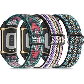 3 Pack Nylon Elastic Watch Bands Compatible with Fitbit Charge 6,Soft Stretchy Breathable Adjustable Loop Fabric Sport Replacement Strap for Fitbit Charge 5/Charge 6 Fitness Tracker Women Men.