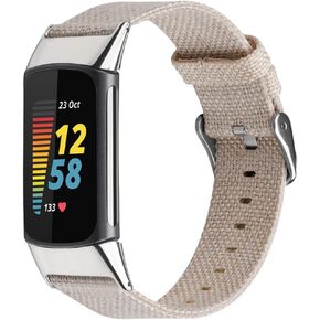 Canvas Bands Compatible with Fitbit Charge5 Strap, Adjustable Breathable Soft Canvas Sport Replacement Watch Band Straps Wristbands Bracelet for Charge 5 Activity Tracker Women Men