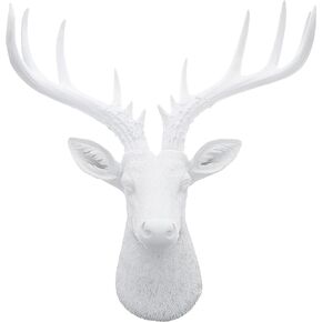 Top Brass 12 1/2" Faux White Deer Head/White Antlers Wall Decor - Modern Minimalism Taxidermy Art Sculpture