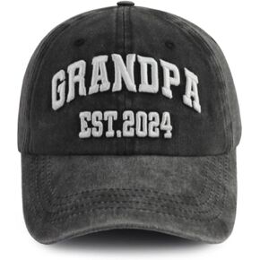 Grandpa Est 2024 Hats for Men, Funny Adjustable Embroidered Cotton New Grandfather Baseball Cap