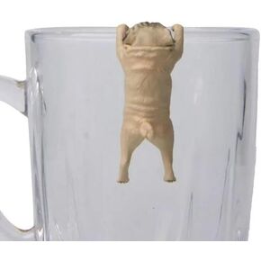 Realistic Mini Pug Dog Figurine Hanging on Cup Rim DIY Fairy Garden Accessory Window Stickers and Films