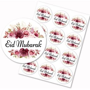 96PCS Eid Mubarak Stickers with Flower Signs Eid Party Supplies Ramadan Party Decorations(Rose)