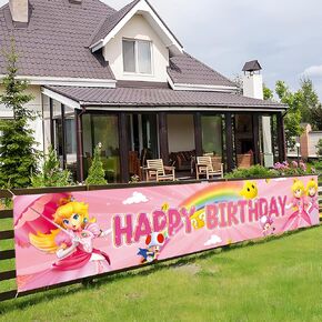 لافتة حفل عيد ميلاد الأميرة الخوخ، ديكور حفلات بطابع الأميرة الخوخ، لافتة لافتة للحديقة للاستخدام الداخلي والخارجي in Kuwait