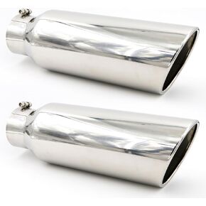4 Inch Inlet Black Exhaust Tip, 4" Inlet 6" Outlet 18" Overall Length Weld On Universal Stainless Steel Rolled Edge Diesel Exhaust Tail Pipe