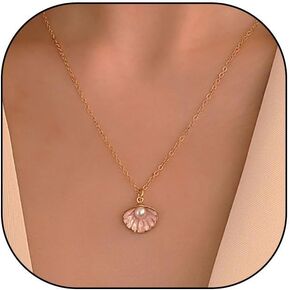 Pearl Shell Pendant Necklaces for Women Teen Girls, Adjustable Beach Vacation Chain Necklaces, Anniversary Valentine's Day Statement Jewelry Gifts