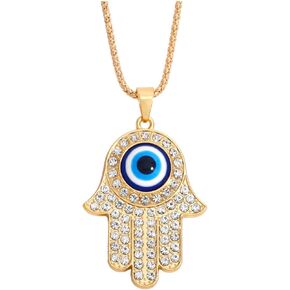 Evil Eye/Hamsa Hand of Fatima Crystal Pendant Necklace Punk Rhinestone Charm Necklace Jewelry Gift