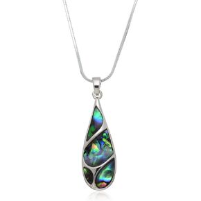 Silvertone Green Abalone Teardrop Swirl Pendant Necklace, 17.5"