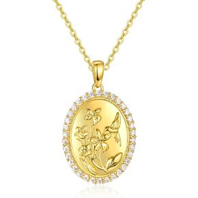 AENEAS Hummingbird Necklace Gold Filled Sterling Silver Dainty Iris Flower Pendant Women Girls Jewelry Gift for Mothers Day Anniversary Birthday Christmas
