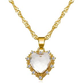 Fuqimanman2020 Crystal Love Heart Pendant Necklace for Women Girls, Gold Plated with Birthstone Charm Pendants Necklace, Dainty Jewelry Gifts for Women, 17"+2"