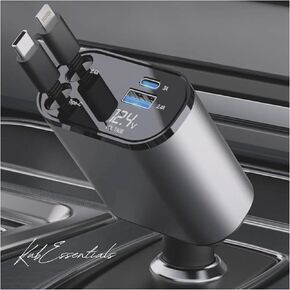 Retractable Cables Car Charger, USB A and Newer Type C, 4-in -1 Multi-Charging Ports Car Fast Charger for iPhones, Androids in Saudi Arabia