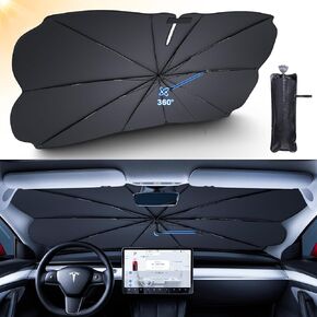 Car Windshield Sun Shade Umbrella for Tesla Model 3/Y, [2023 Upgraded Nanoscale Insulation Material] Protect Car from Sun Rays Damage & Keep Car Cool, Special Accessories for Tesla Model 3/Y