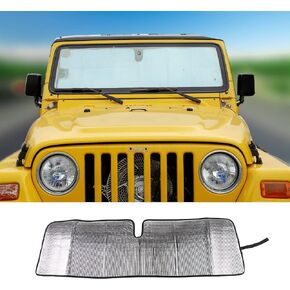 JeCar Windshield Sun Visor Foldable Sunshade Aluminum Foil Sun Shield for 2007-2018 Jeep Wrangler JK JKU & 1997-2006 Jeep Wrangler TJ LJ