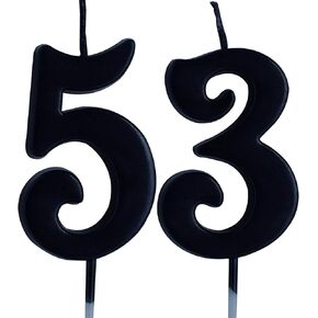 Black 53rd Birthday Candle, Number 53 Years Old Candles Cake Topper, Woman Or Man Party Decorations, Supplies