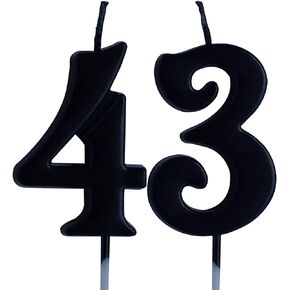 Black 43rd Birthday Candle, Number 43 Years Old Candles Cake Topper, Woman Or Man Party Decorations, Supplies