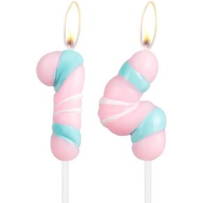 Pink Number Birthday Candles,Cute Macaron Number 1 Candles,Cotton Candy Candle 1st Birthday Candles for Cake,Baby Shower Wedding Anniversary Girl Boy Cake Topper Sweet Theme Party Decoration