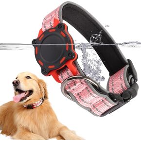 Airtag Dog Collar for Small Dog,IP68 Waterproof Airtag Dog Collar Holder,Reflective Dog Collars with Soft Padded & Safety Locking Buckle,Small Dog Air Tag Collar Adjustable for Puppy Girls,Pink