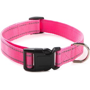 Reflective Dog Collar for Small,Medium, and Large Dogs,Ajustable Nylon Dog Collars with Quick Release Buckle,Pink M