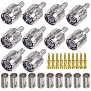 TNC Male Connector TNC Male Plug Crimp Connector for RG58 RG142 Coaxial Cable TNC Type Solder Connector 10 Pack