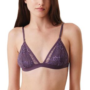 Women’s Purple Lace Bra, Floral Wireless Triangle Bralette for A-BCup