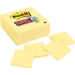 Post-it Super Sticky Notes, 24 Sticky Note Pads, 3 x 3 in., School Supplies, Office Products, Sticky Notes for Vertical Surfaces, Monitors, Walls and Windows, Canary Yellow