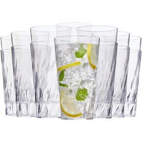 US Acrylic Palmetto 20 ounce Plastic Stackable Water Tumblers in Clear | Lightweight Value Set of 16 Drinking Cups | Reusable, BPA-free, Made in the USA, Top-rack Dishwasher Safe