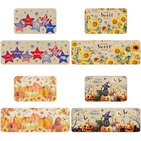 8 Pcs Holiday Kitchen Rugs and Mats Set for 4th of July Summer Fall Halloween Kitchen Mats Patriotic Sunflower Pumpkin Decorative Home Decor for Floor, 19.7 x 31.5 and 19.7 x 47.2