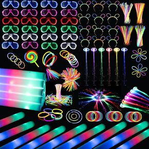 50 Pcs Glow in the dark party supplies For Adults Kids Glow Sticks neon party decorations with 10 LED Glasses 10 LED Cat & Rabbit Ear Headband 30 LED Bracelets & finger lights for Christmas Halloween