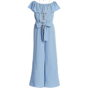 Little Girls Sleeveless Relax Fit Jumpsuit Chiffon Belt Floral Romper Jumpsuit