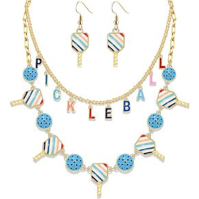 Pickleball Necklace Earrings Set for Women Layered Pickleball Choker Necklace Pink Pickleball Paddle Earrings Game Day Sport Pickleball Jewelry Accessories Gifts