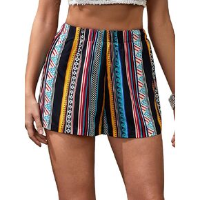 Verdusa Women's Geometric Print Elastic Waist Straight Leg Casual Shorts