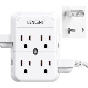 LENCENT 2 Prong Power Strip, 3 to 2 Prong Outlet Adapter, Polarized Plug, 3-Sided 8 Outlets Widely Spaced Extender, Compact Wall Plug Splitter Tap for Non-Grounded Outlets in Old House Hotel Dorm