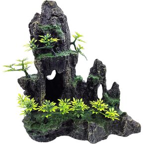 Large Fish Tank Decoration, Rock Mountain View Aquarium Decoration, Tree House cave, Fighting Fish, Shrimp, Hermit Crab, Relaxation and Play, Perfect Hiding in The cave