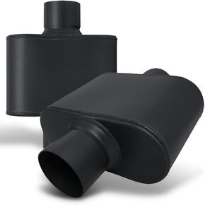 M-AUTO Single Chamber Muffler, 3" Inside Inlet and Outlet Universal 12.5" Overall Length Stainless Steel Exhaust Muffler Assembly, Black