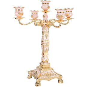 Pssopp 17 Inch Vintage Candle Holder, Gold Luxury Embossed Candelabra with Rhinestone for Home Dinner Table Decoration Wedding Ornament