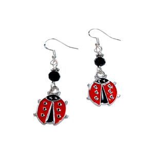 Ladybug Themed Earrings, comes on Sterling Silver Earwires with a jet black faceted crystal accent bead