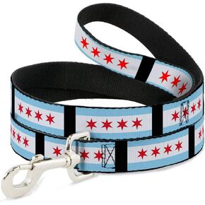 Dog Leash Chicago Flags Black 4 Feet Long 0.5 Inch Wide