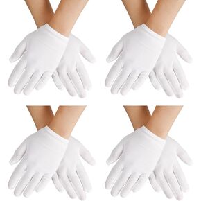 Yolev 4 Pairs White Kids Gloves Girls Boys White Cotton Gloves Cosplay Costume Dress Gloves Wrist Length Formal Gloves for Party