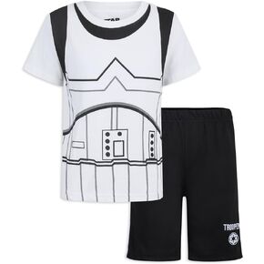 STAR WARS Darth Vander, Stormtrooper, Grogu Boys T-Shirt and Short Set for Toddler and Little Kids – Beige/Black/White