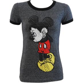Disney Ladies Shy Mickey Mouse Junior Fit Ringer T-Shirt