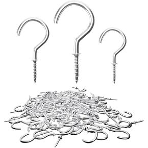 60 Pcs Screw Hooks - 3 Sizes (1-1/4 inch, 1-1/2 inch, 1 inch) - Versatile Hooks for Hanging Cup, Mug, Utensils, Lights, Wreaths, Plants and More, Screw in Hooks Idea for Indoor & Outdoor