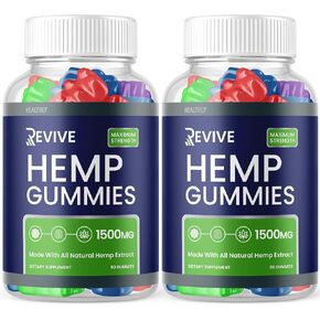 (2 Pack) Revive Gummies - Revive Hemp Gummies Premium Hemp Blend, Revive Hemp Advanced Formula Hemp Extract Supplement, Revive Hemp Gummy Big Size 25mg Per Gummy, 1500mg Per Bottle New (120 Gummies)